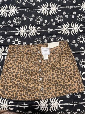 American Eagle Leopard Print Button-Front Mini Skirt - Brown/Black